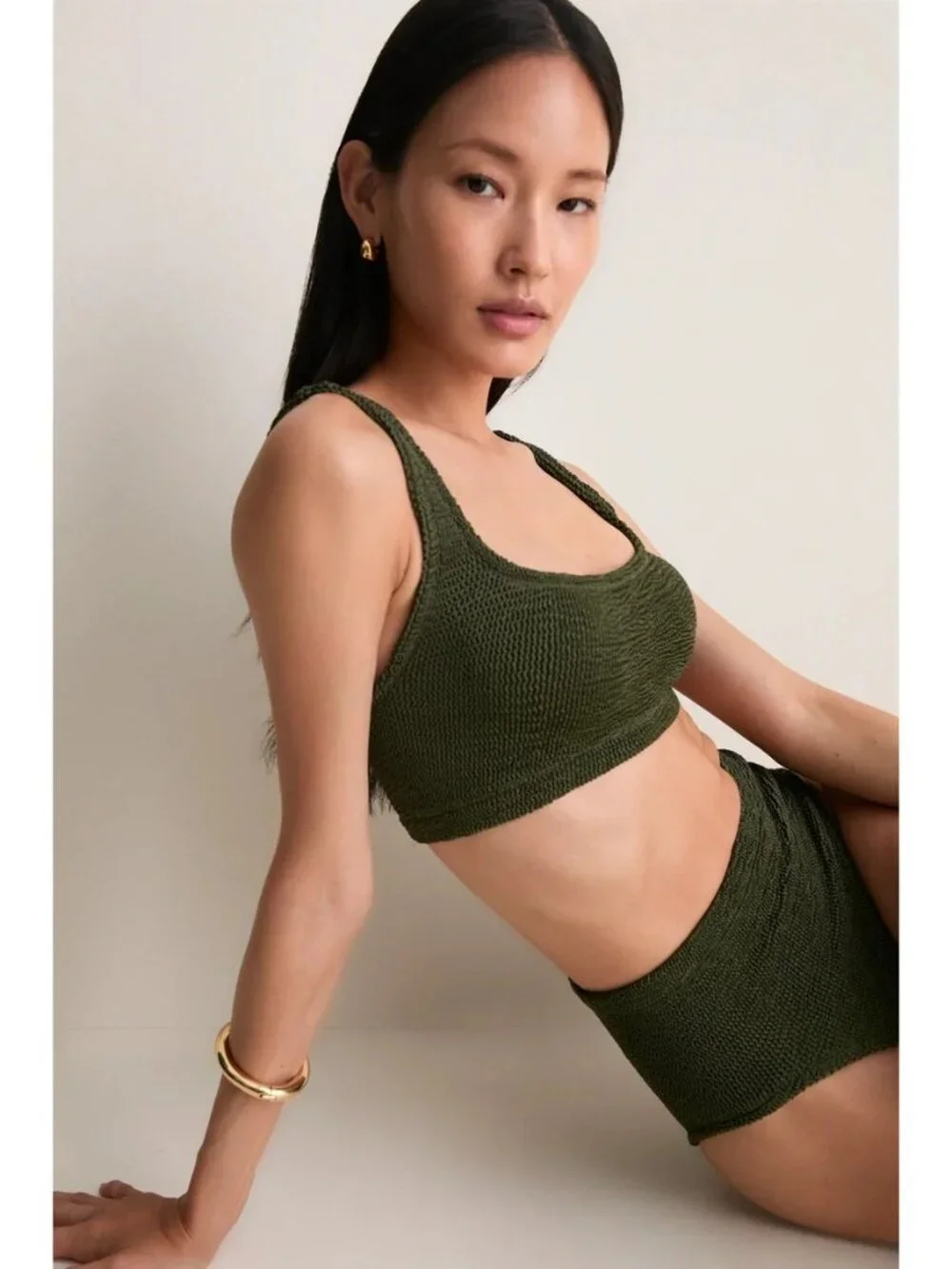 HUNZA G Patricia Bikini Set Metallic Khaki Size One Size NWT